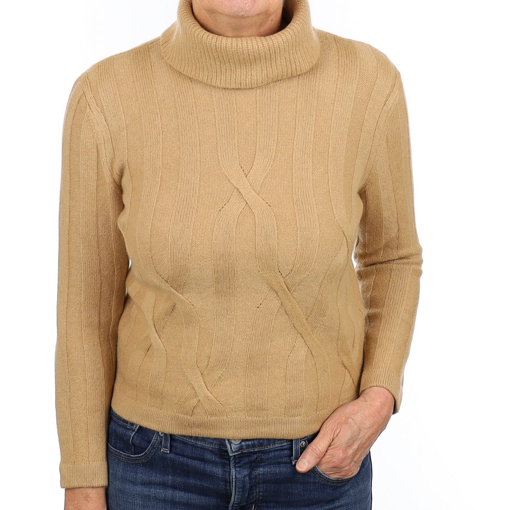Caramel Textured Cashmere Polo Neck Jumper Medium