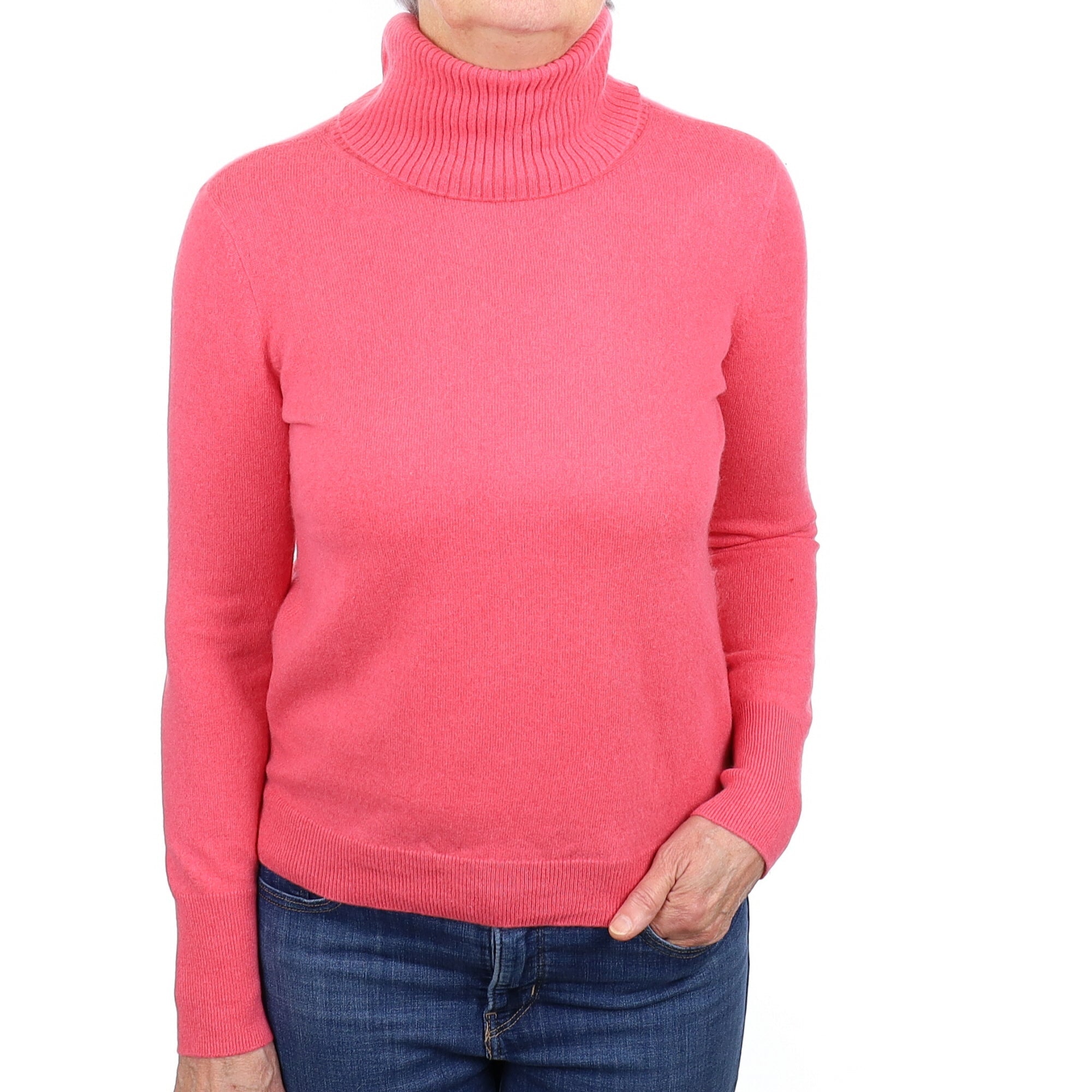 Rose Pink Cashmere Polo Neck Jumper Medium