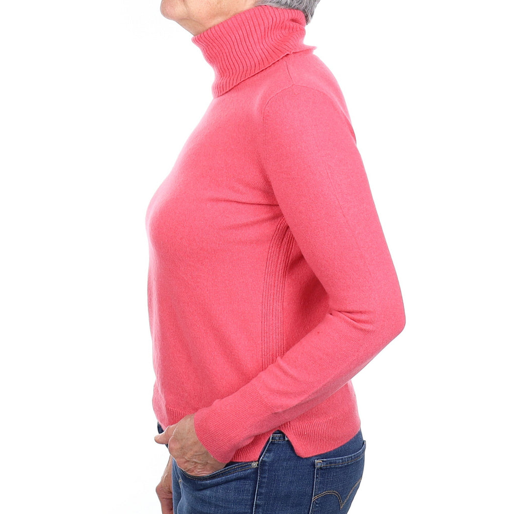 Rose Pink Cashmere Polo Neck Jumper Medium