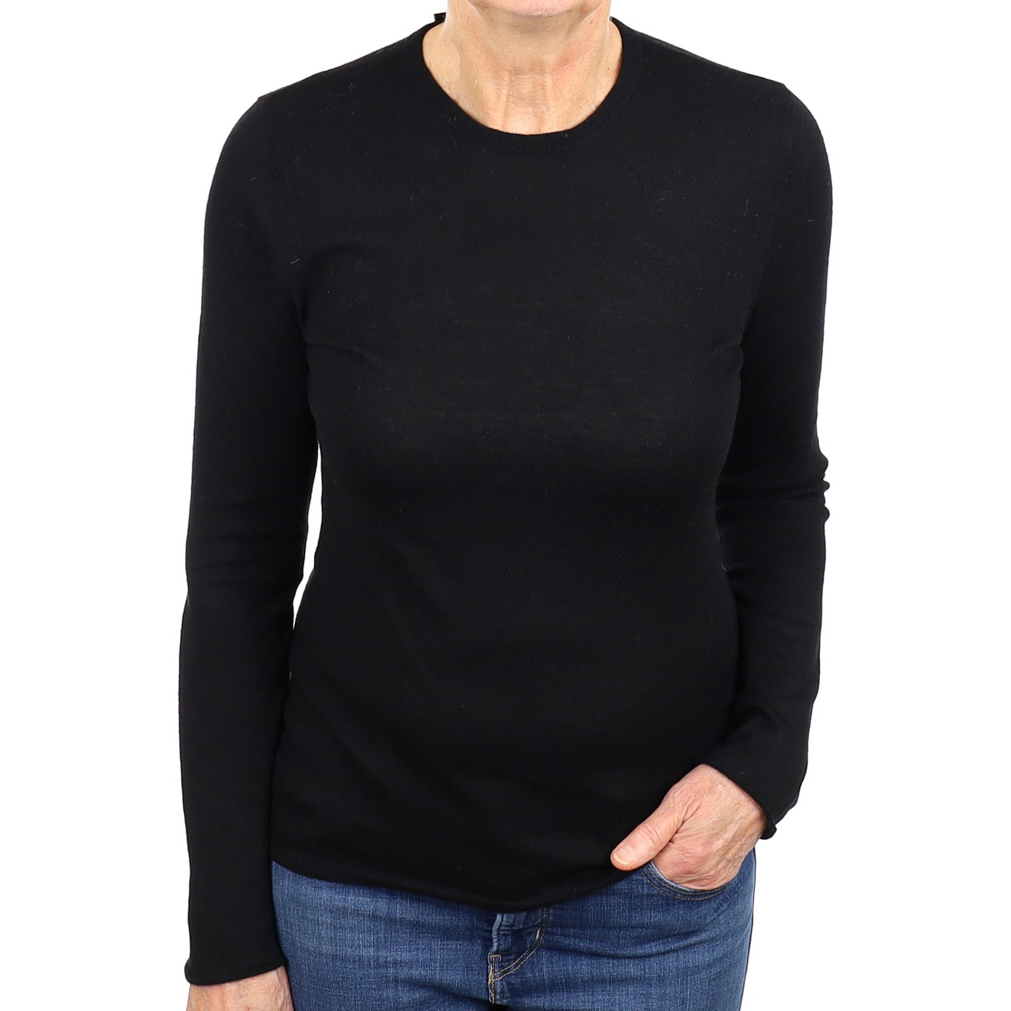 Black Fine Knit Cashmere Crew Neck Jumper Medium