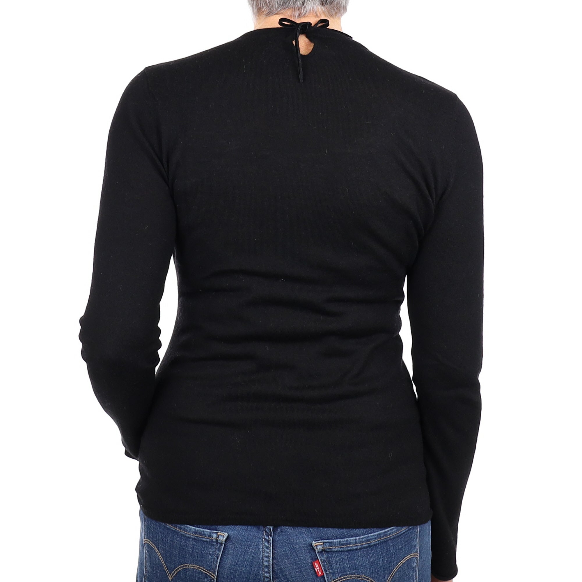 Black Fine Knit Cashmere Crew Neck Jumper Medium