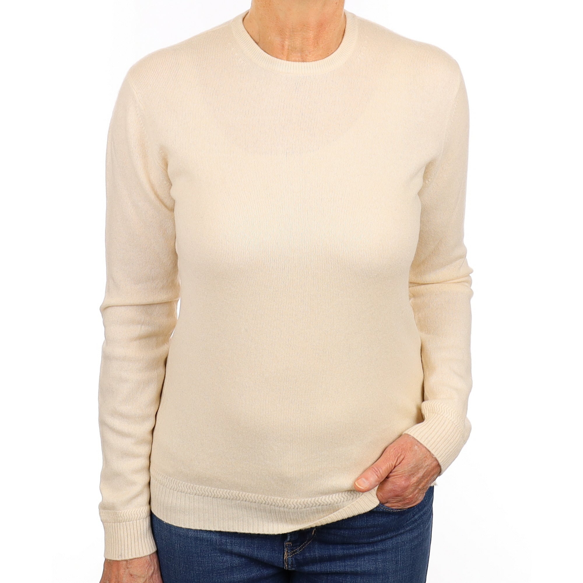 Ivory Cashmere Crew Neck Jumper Medium