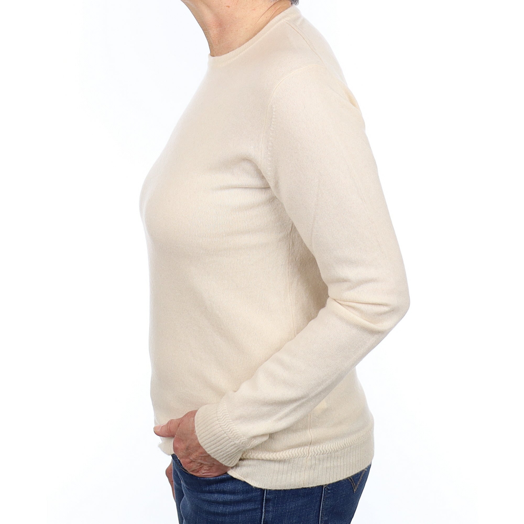 Ivory Cashmere Crew Neck Jumper Medium