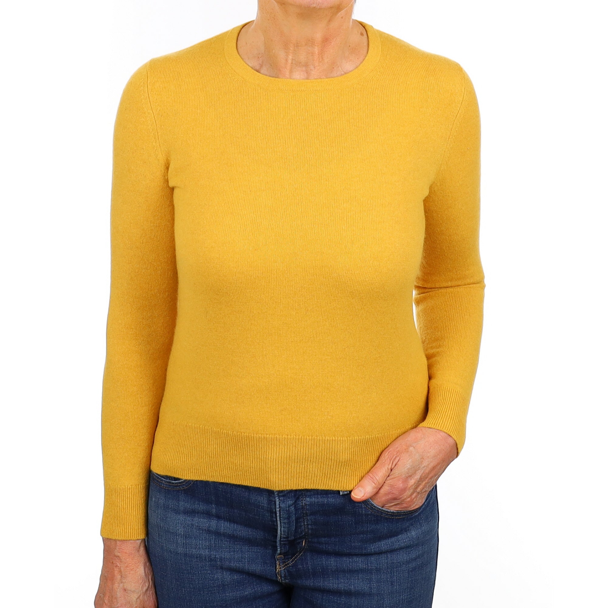Mustard Yellow Cashmere Crew Neck Jumper Medium