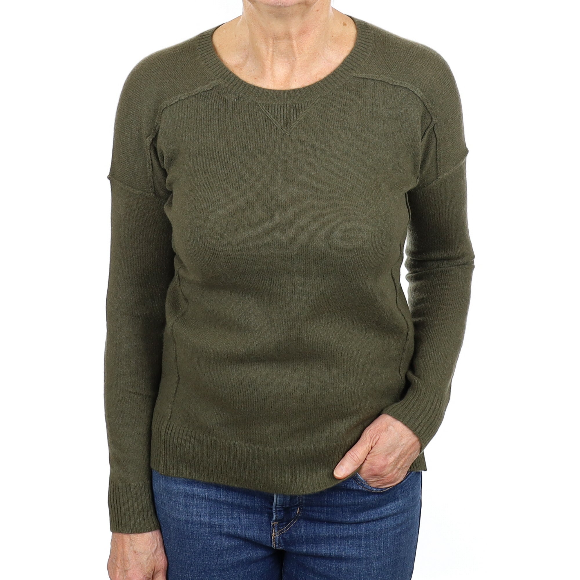 Khaki Green Cashmere Crew Neck Jumper Medium