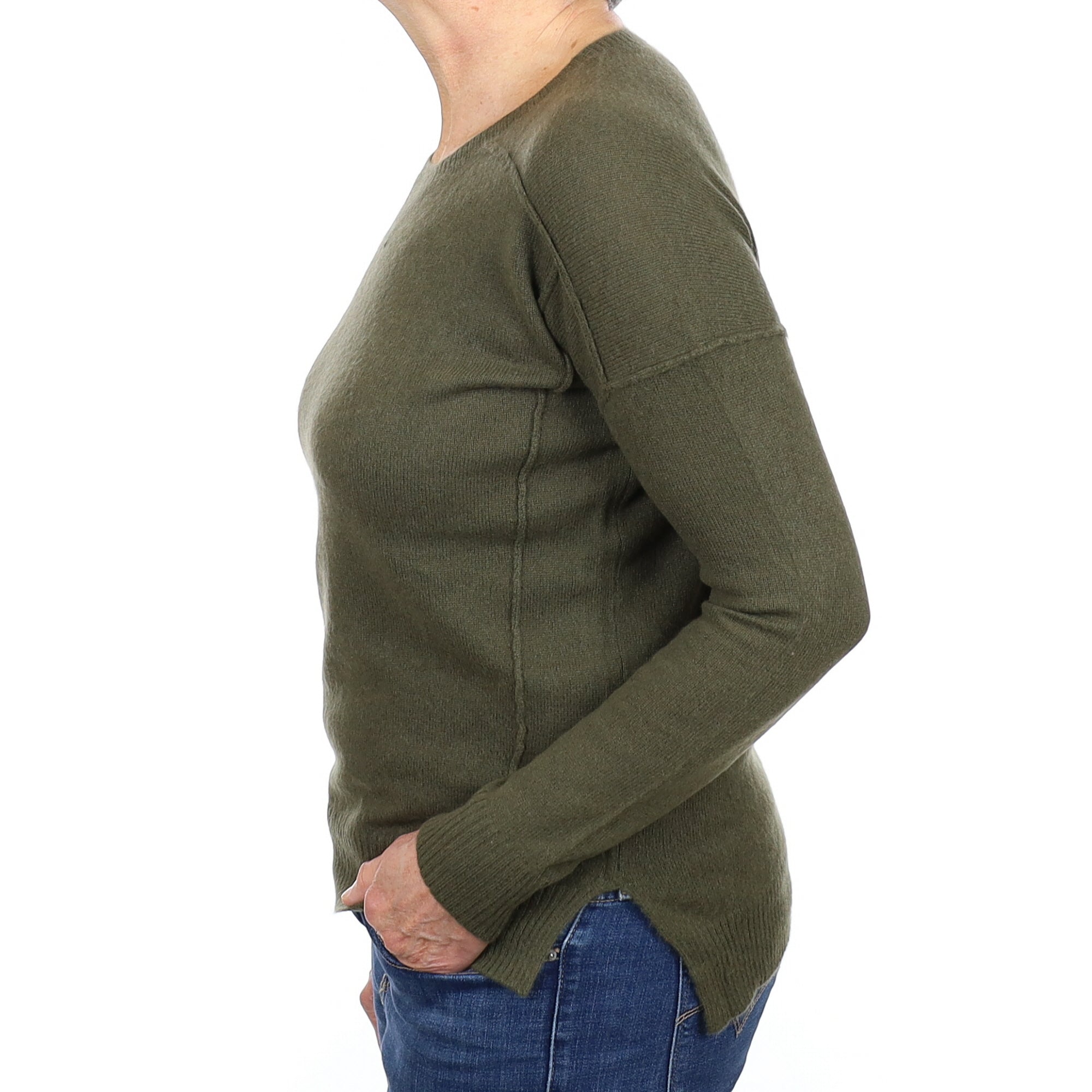 Khaki Green Cashmere Crew Neck Jumper Medium