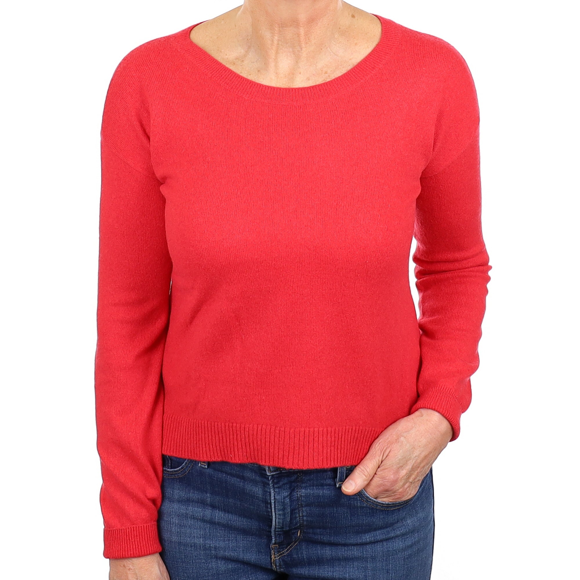 Cranberry Red Cashmere Crew Neck Jumper Medium