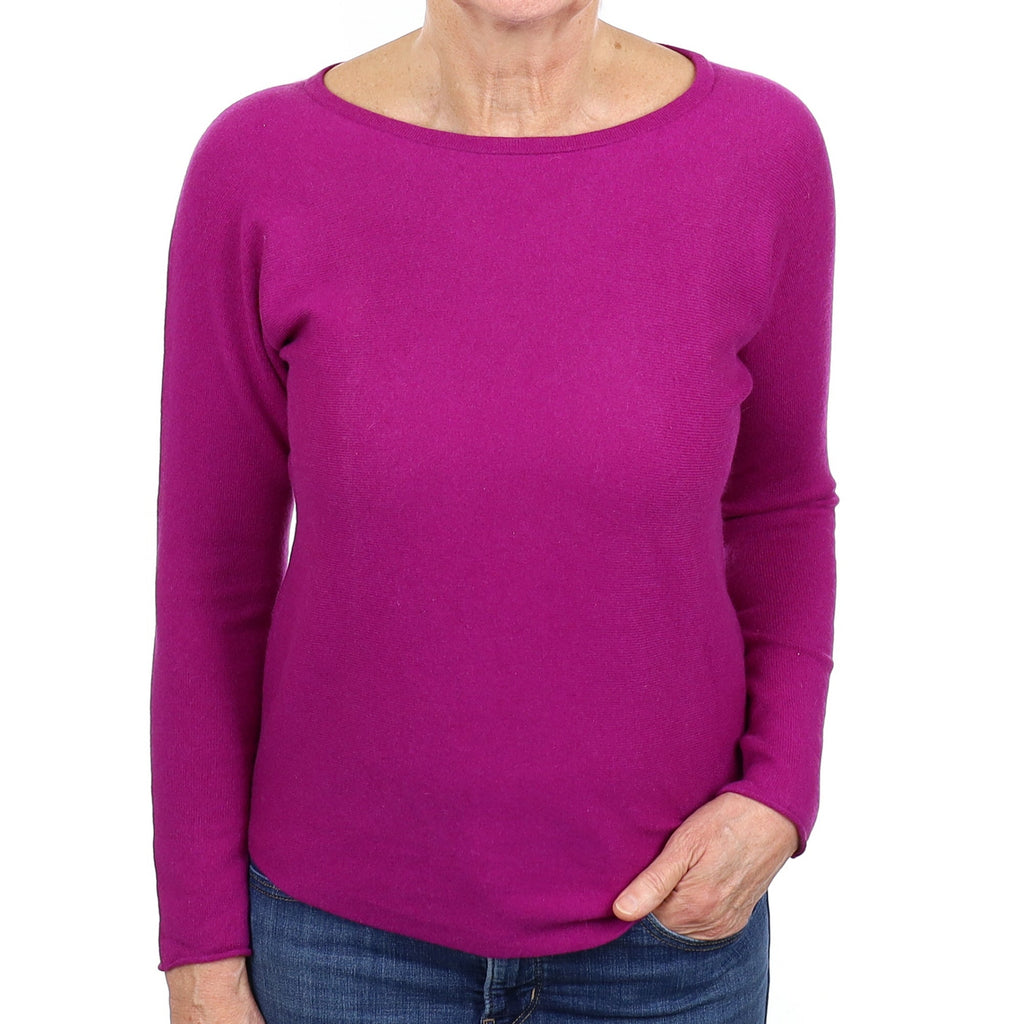 Magenta Purple Cashmere Batwing Crew Neck Jumper Medium