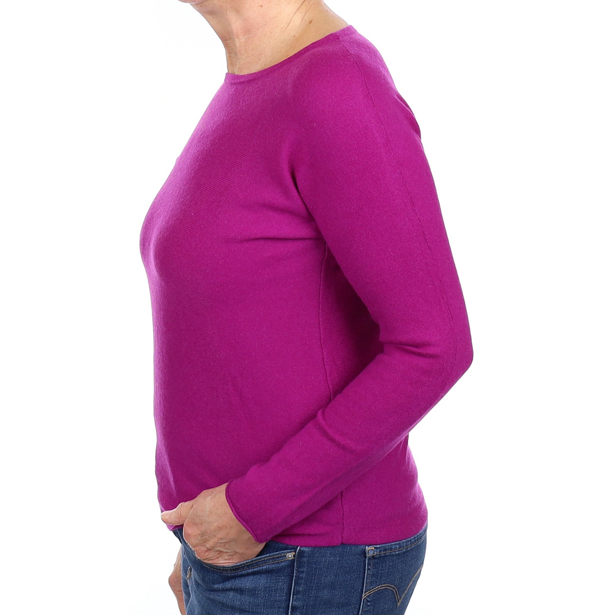 Magenta Purple Cashmere Batwing Crew Neck Jumper Medium