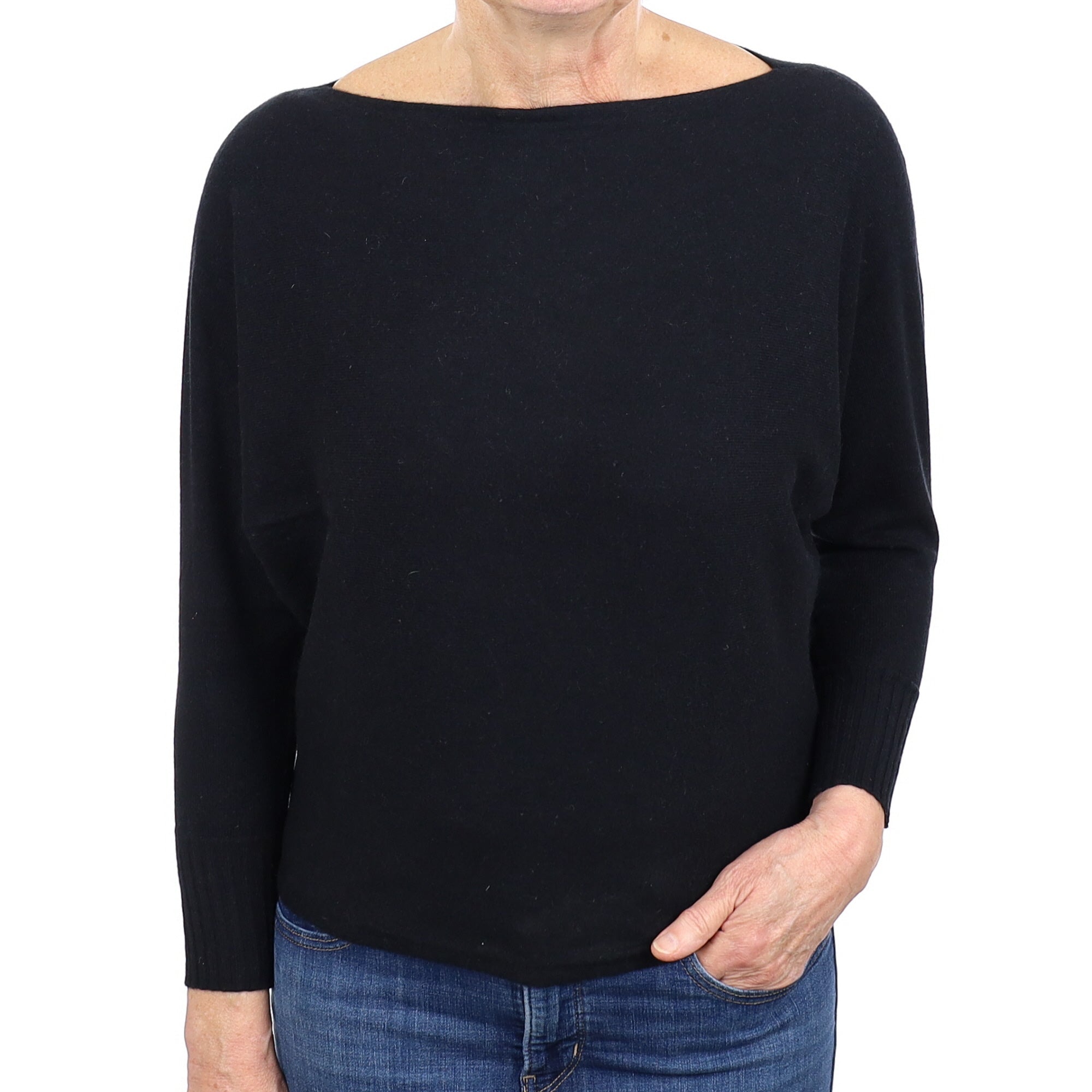 Black Cashmere Batwing Slash Neck Jumper Medium