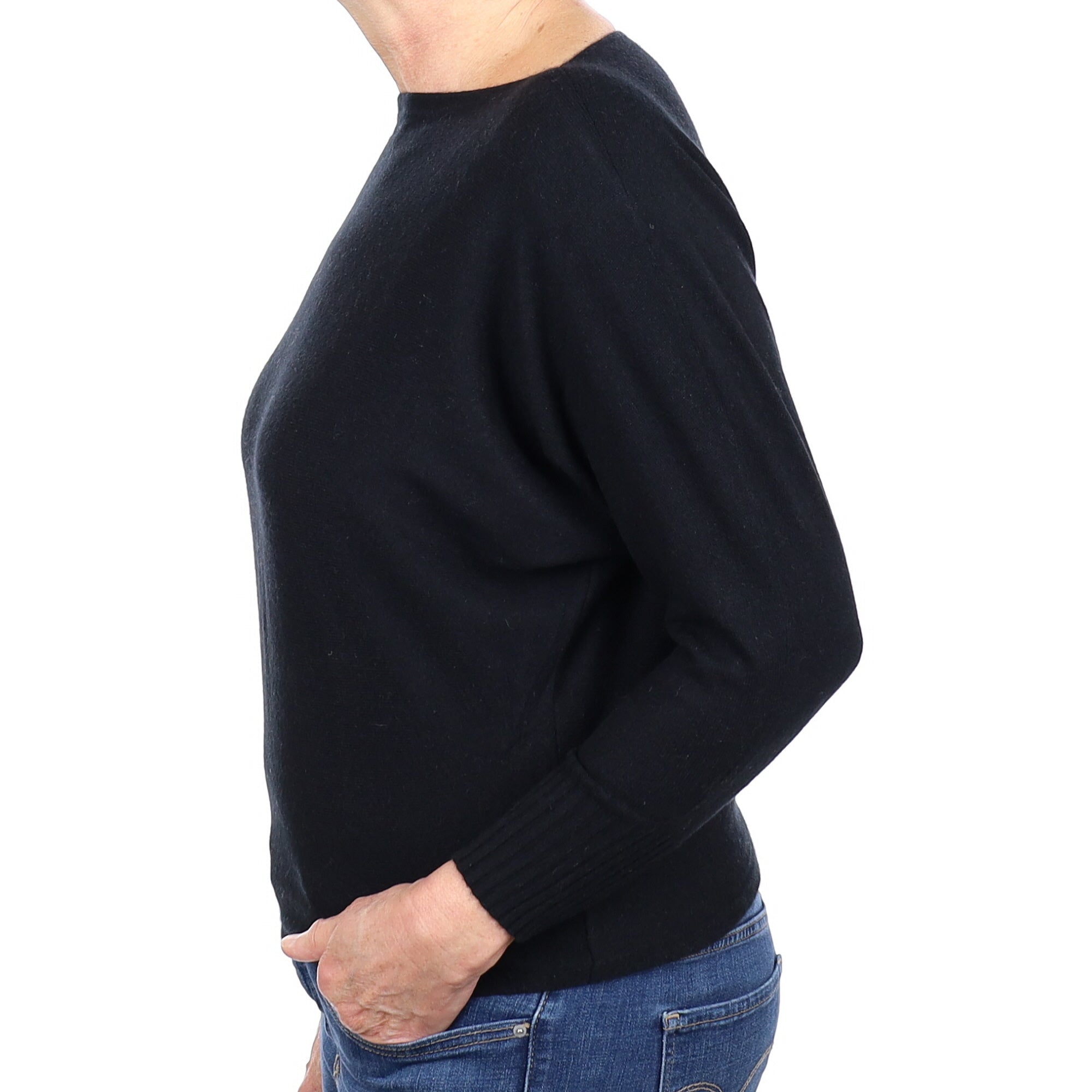 Black Cashmere Batwing Slash Neck Jumper Medium