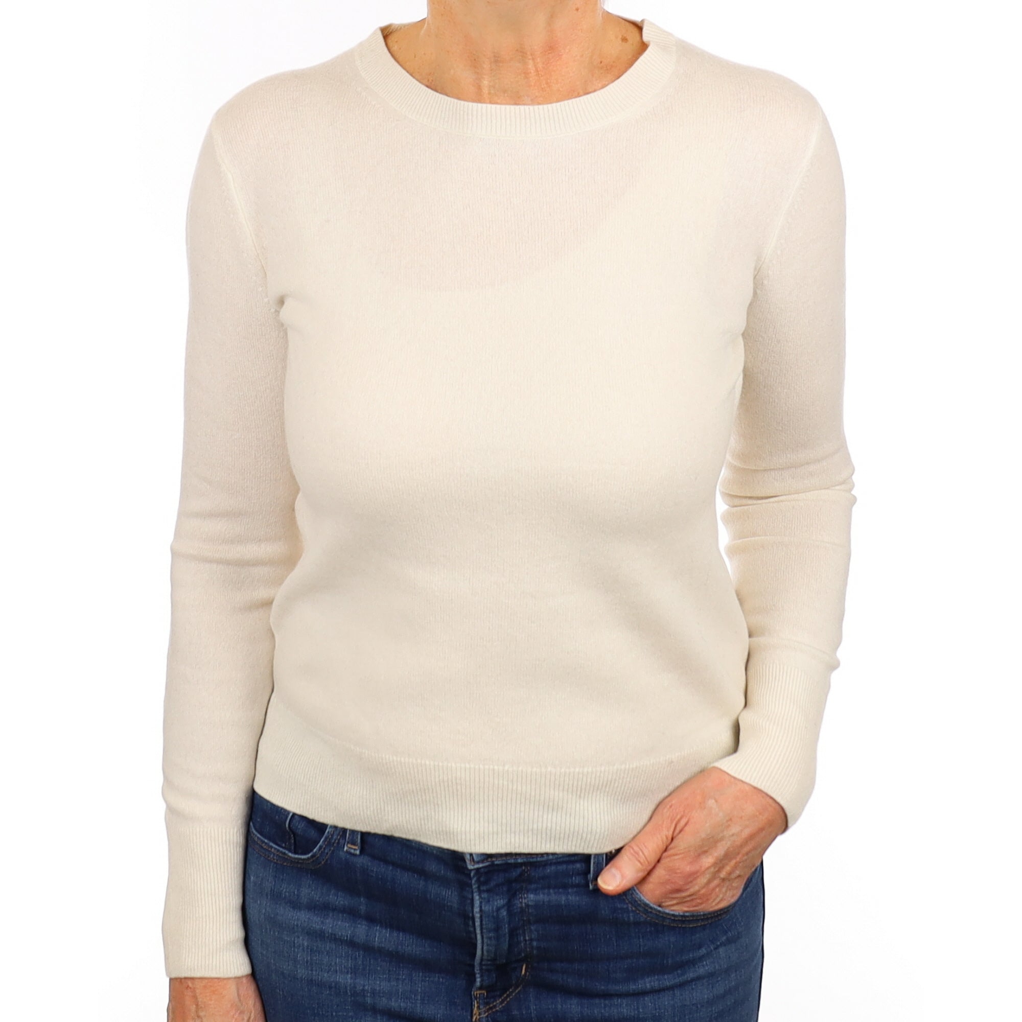 Warm White Cashmere Crew Neck Jumper Medium