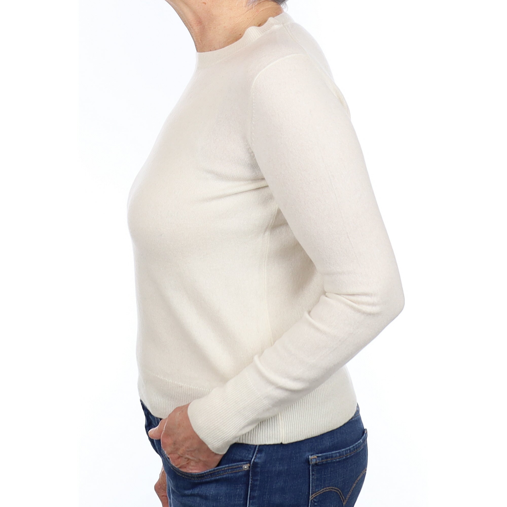 Warm White Cashmere Crew Neck Jumper Medium
