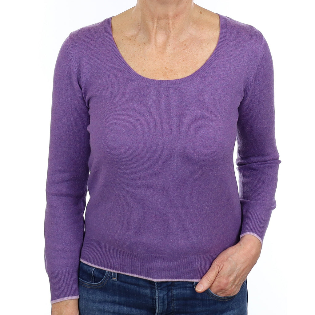 Amethyst Purple Cashmere Scoop Neck Jumper Medium