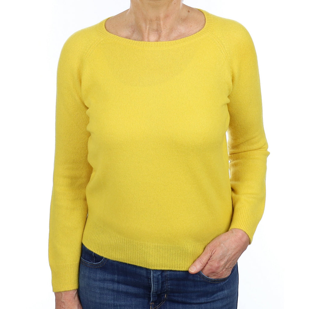 Pineapple Yellow Cashmere Boxy Crew Neck Jumper Medium