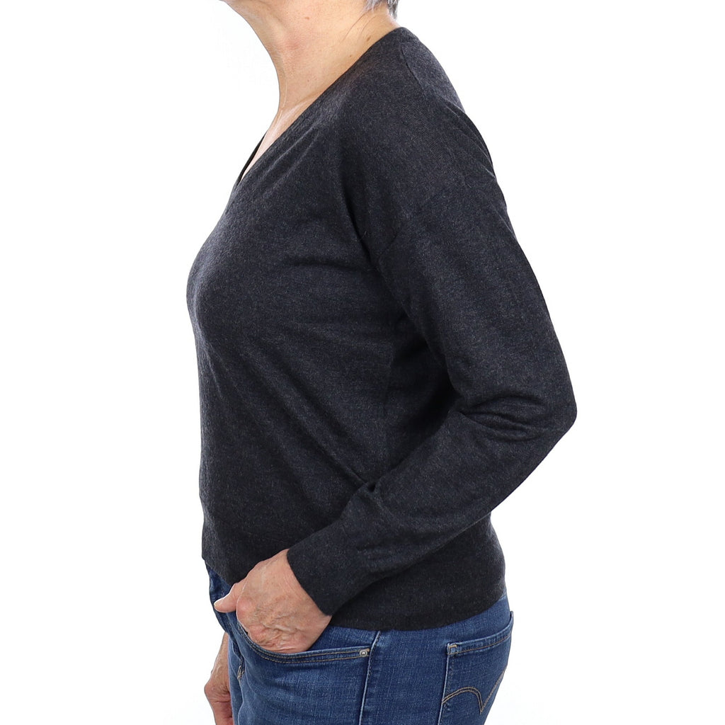 Charcoal Grey Cashmere V Neck Jumper Medium