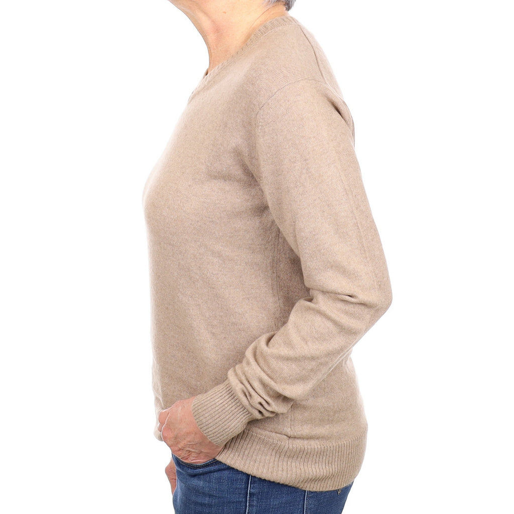 Taupe Brown Cashmere V Neck Jumper Medium