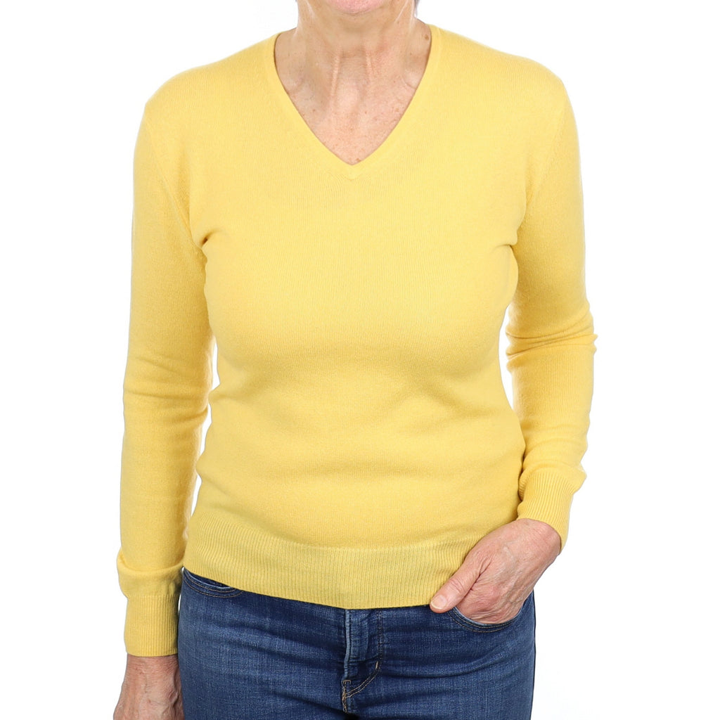 Pineapple Yellow Cashmere V Neck Jumper Medium