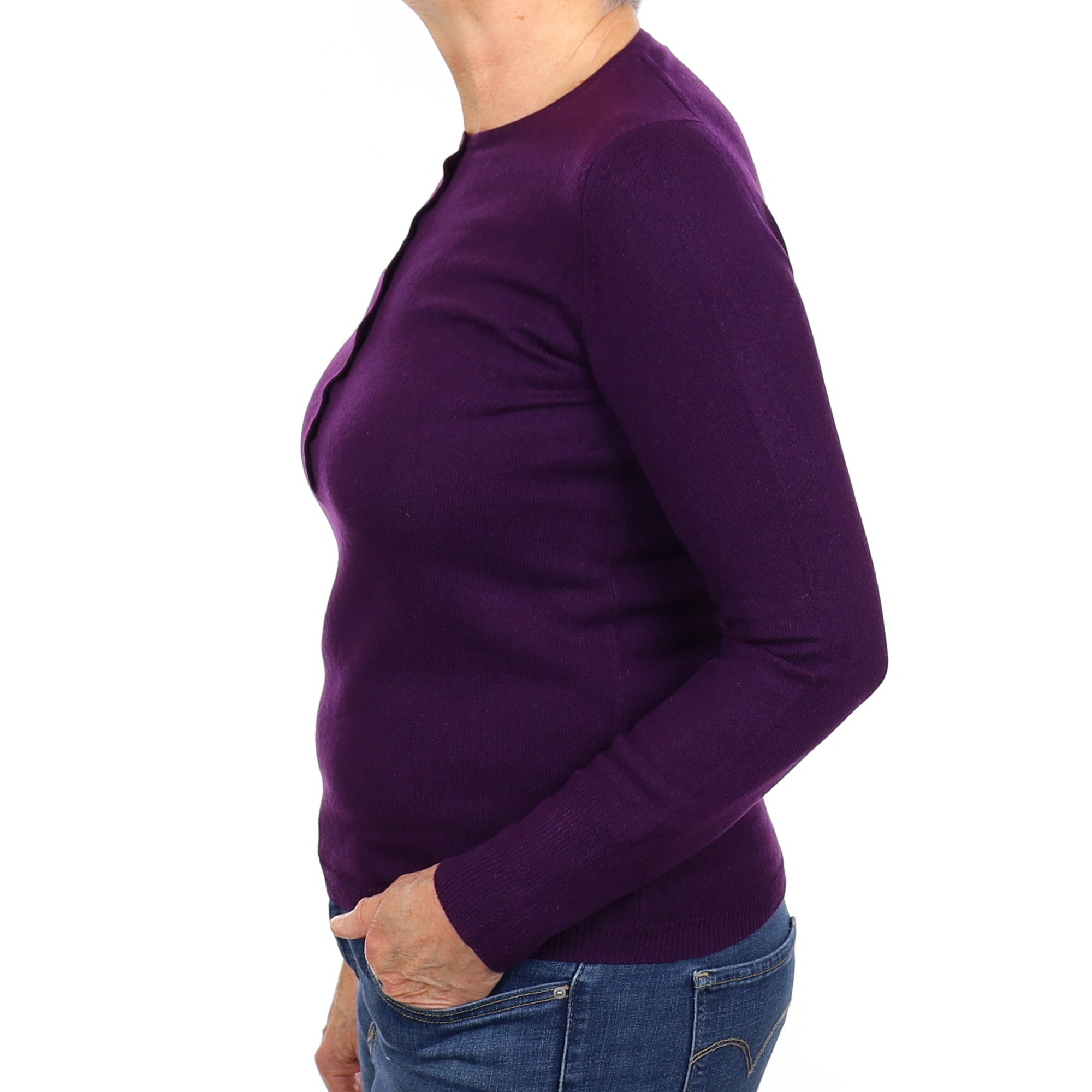 Iris Purple Cashmere Buttoned Crew Neck Jumper Medium