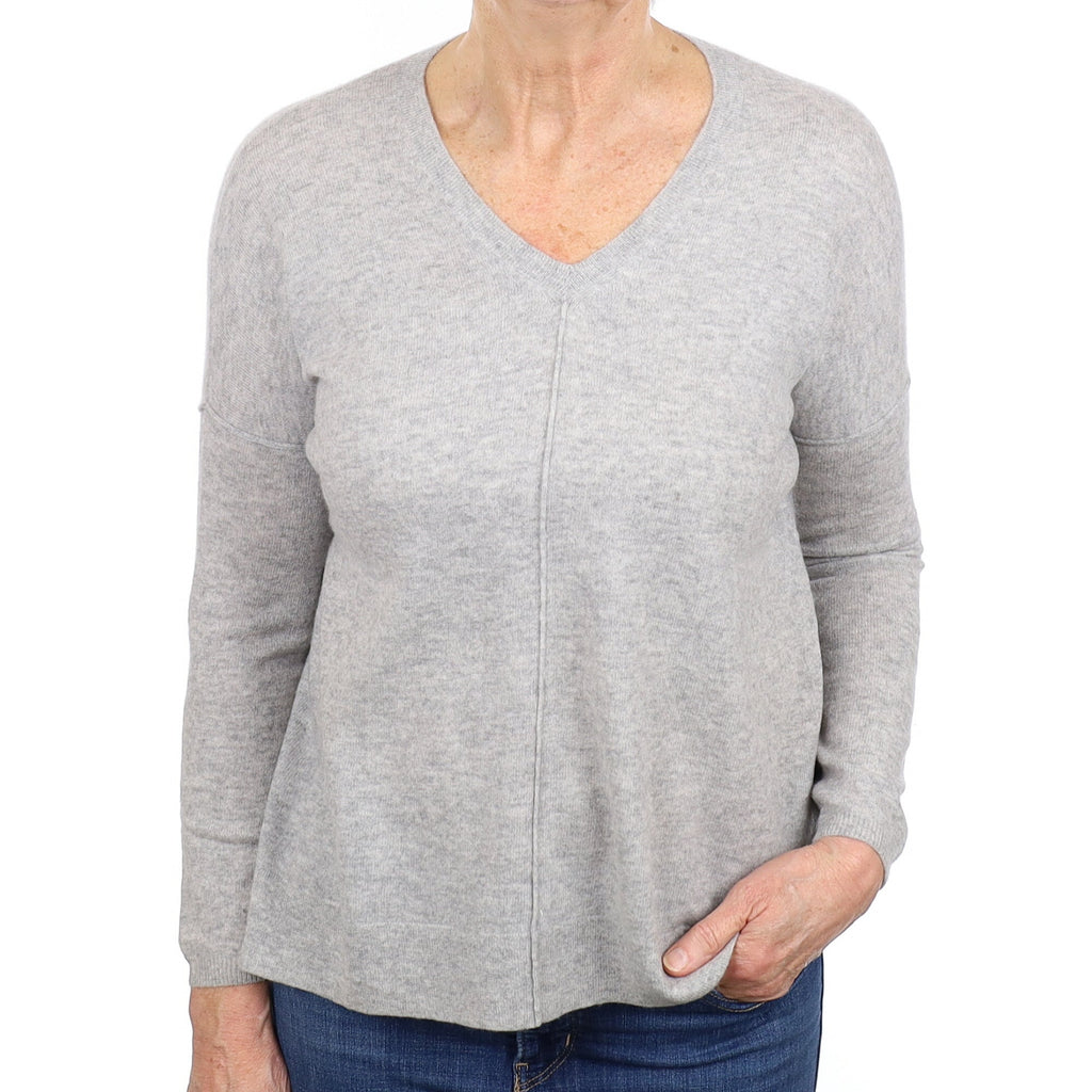 Smoke Grey Cashmere V Neck Jumper Medium