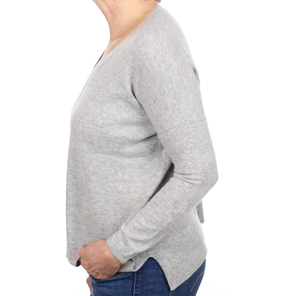 Smoke Grey Cashmere V Neck Jumper Medium