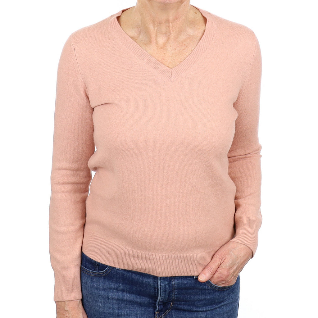 Nude Pink Cashmere V Neck Jumper Medium