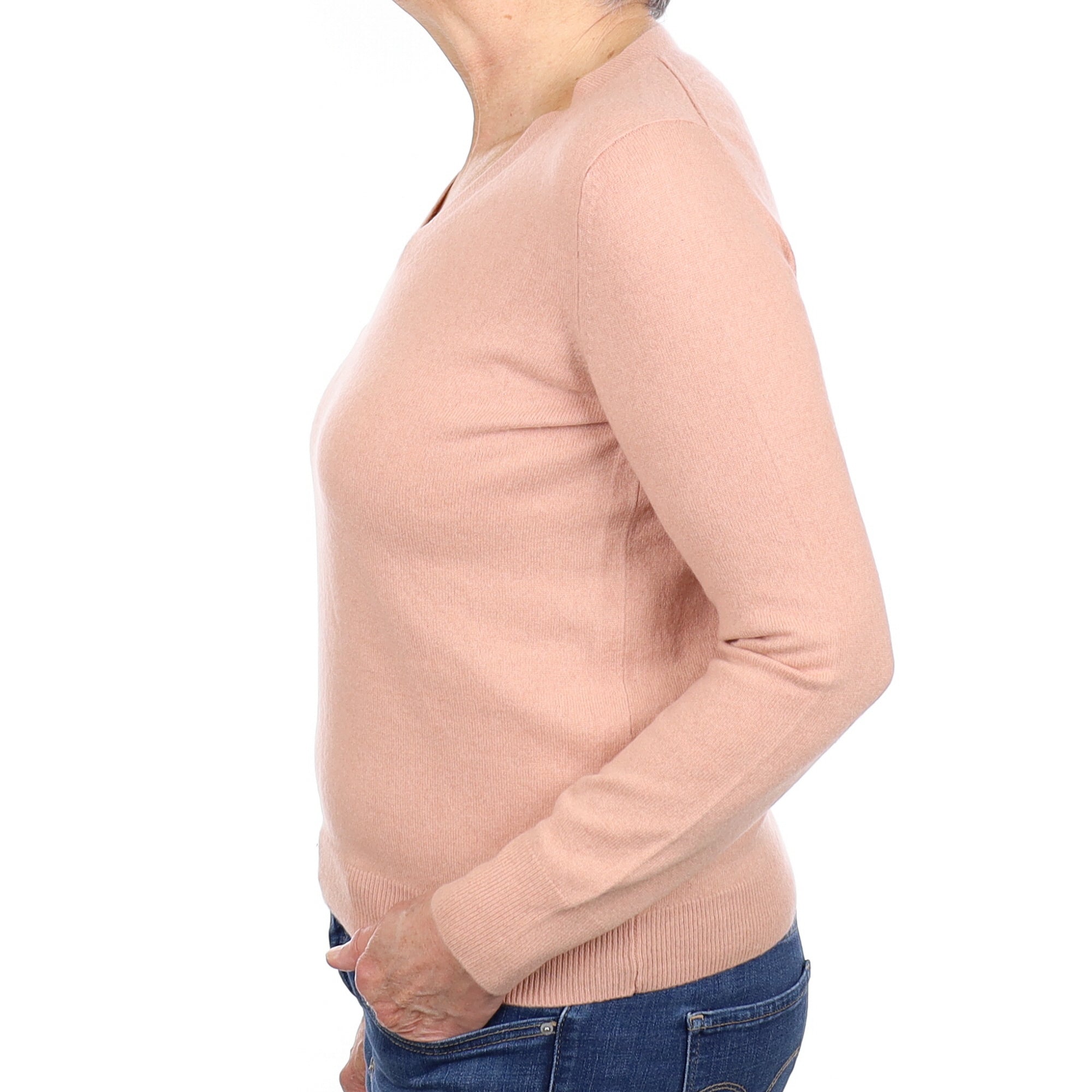 Nude Pink Cashmere V Neck Jumper Medium