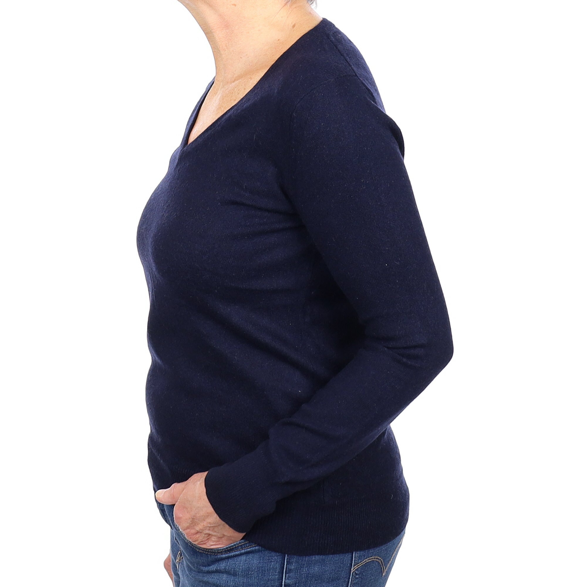 Navy Blue Cashmere V Neck Jumper Medium