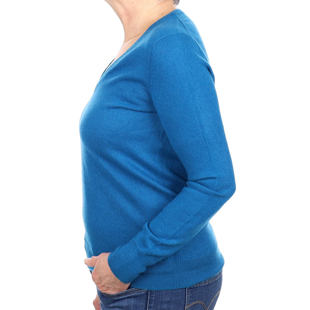 Teal Blue Cashmere V Neck Jumper Medium