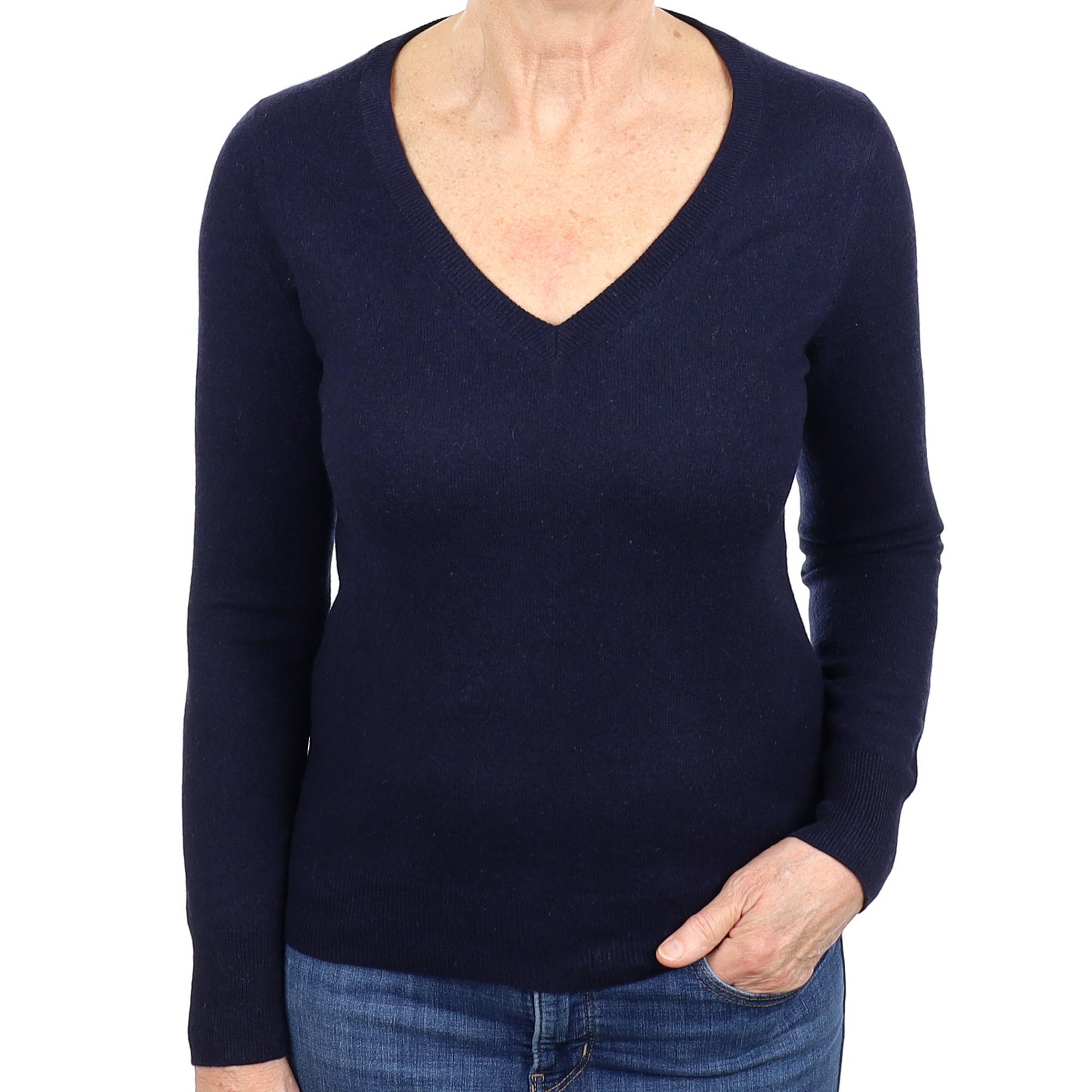 Navy Blue Cashmere V Neck Jumper Medium