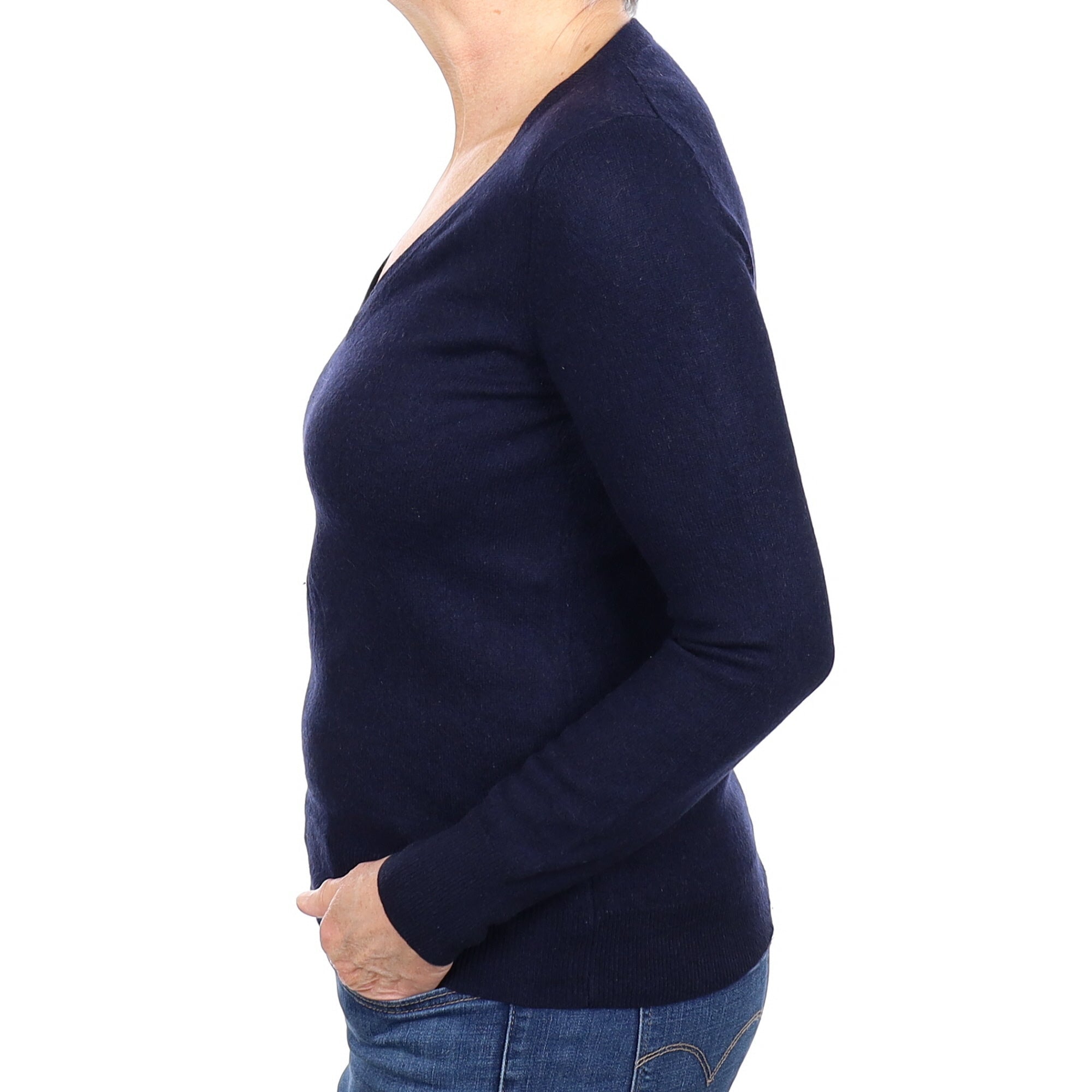 Navy Blue Cashmere V Neck Jumper Medium