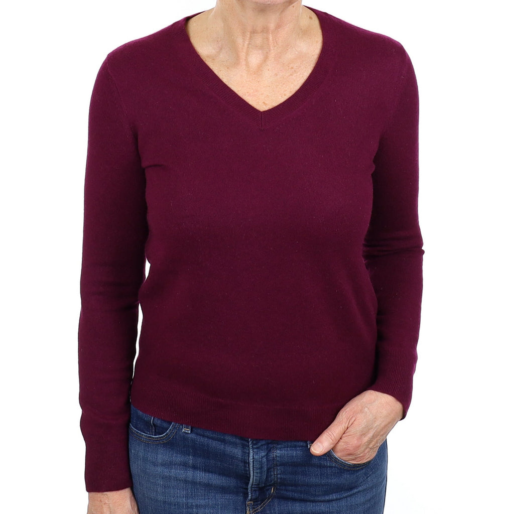 Mulberry Purple Cashmere V Neck Jumper Medium