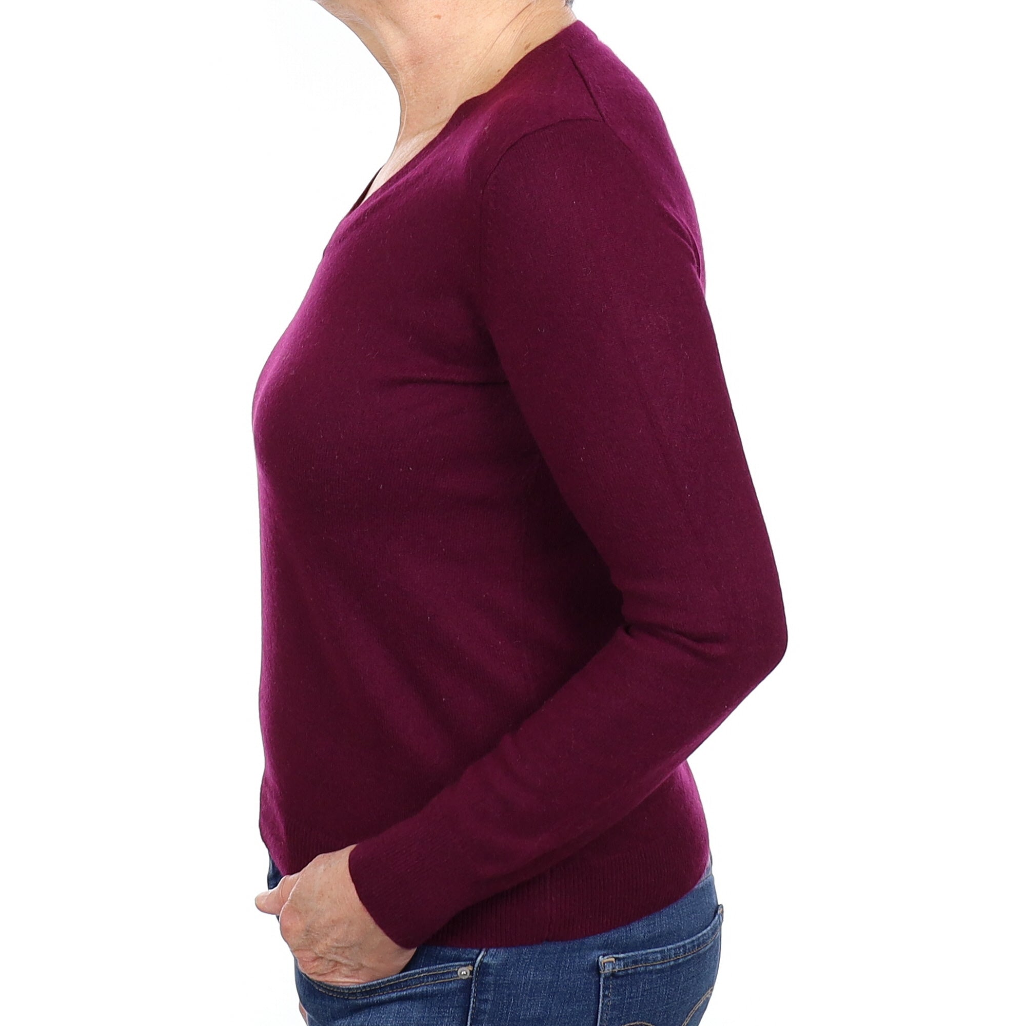 Mulberry Purple Cashmere V Neck Jumper Medium