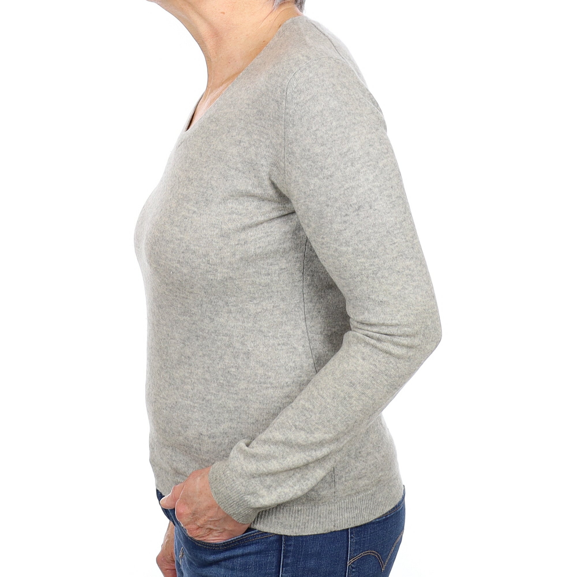 Ash Grey Cashmere V Neck Jumper Medium