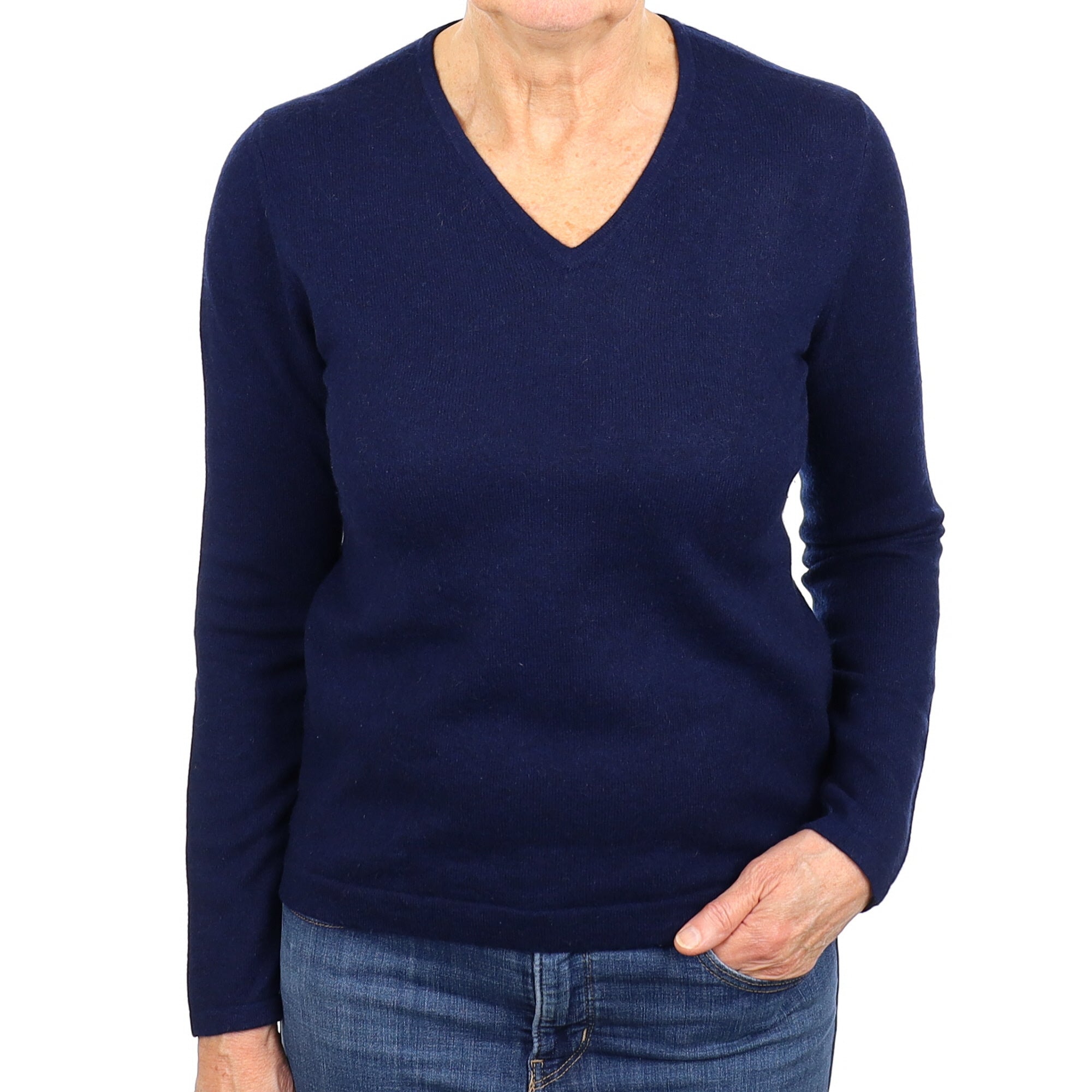 Navy Blue Cashmere V Neck Jumper Medium