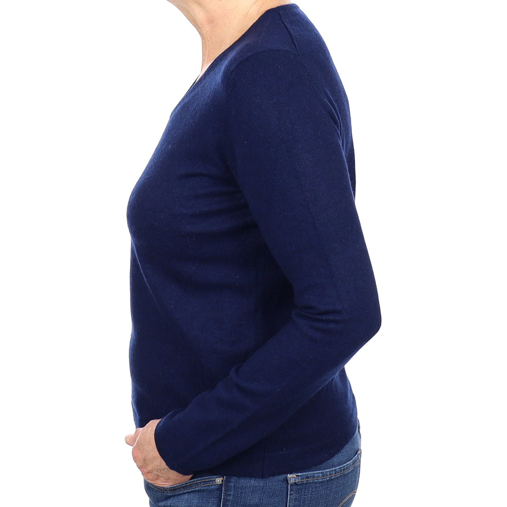 Navy Blue Cashmere V Neck Jumper Medium