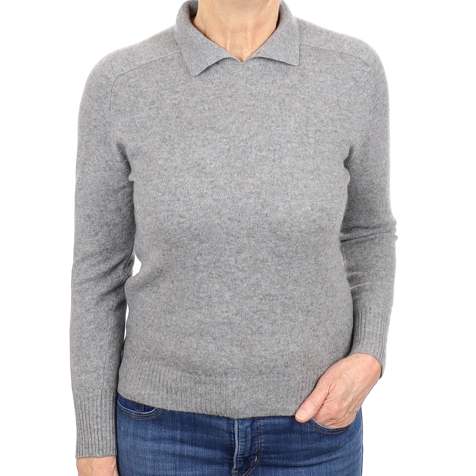 Ash Grey Cashmere V Neck Jumper Medium