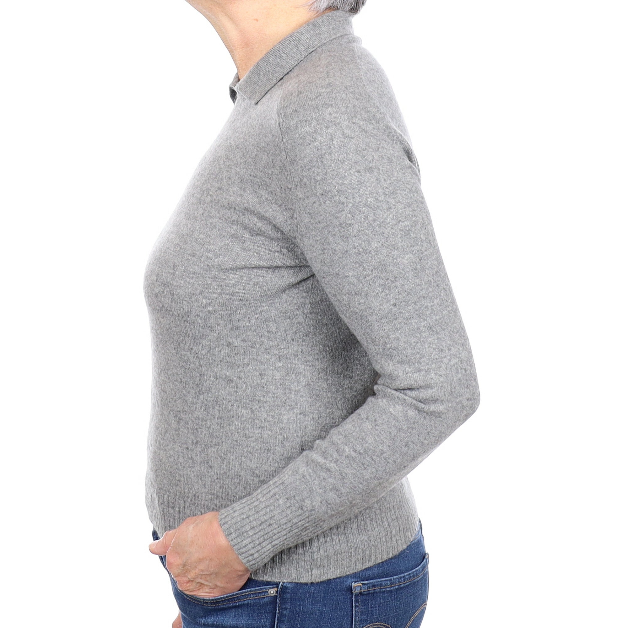 Ash Grey Cashmere V Neck Jumper Medium