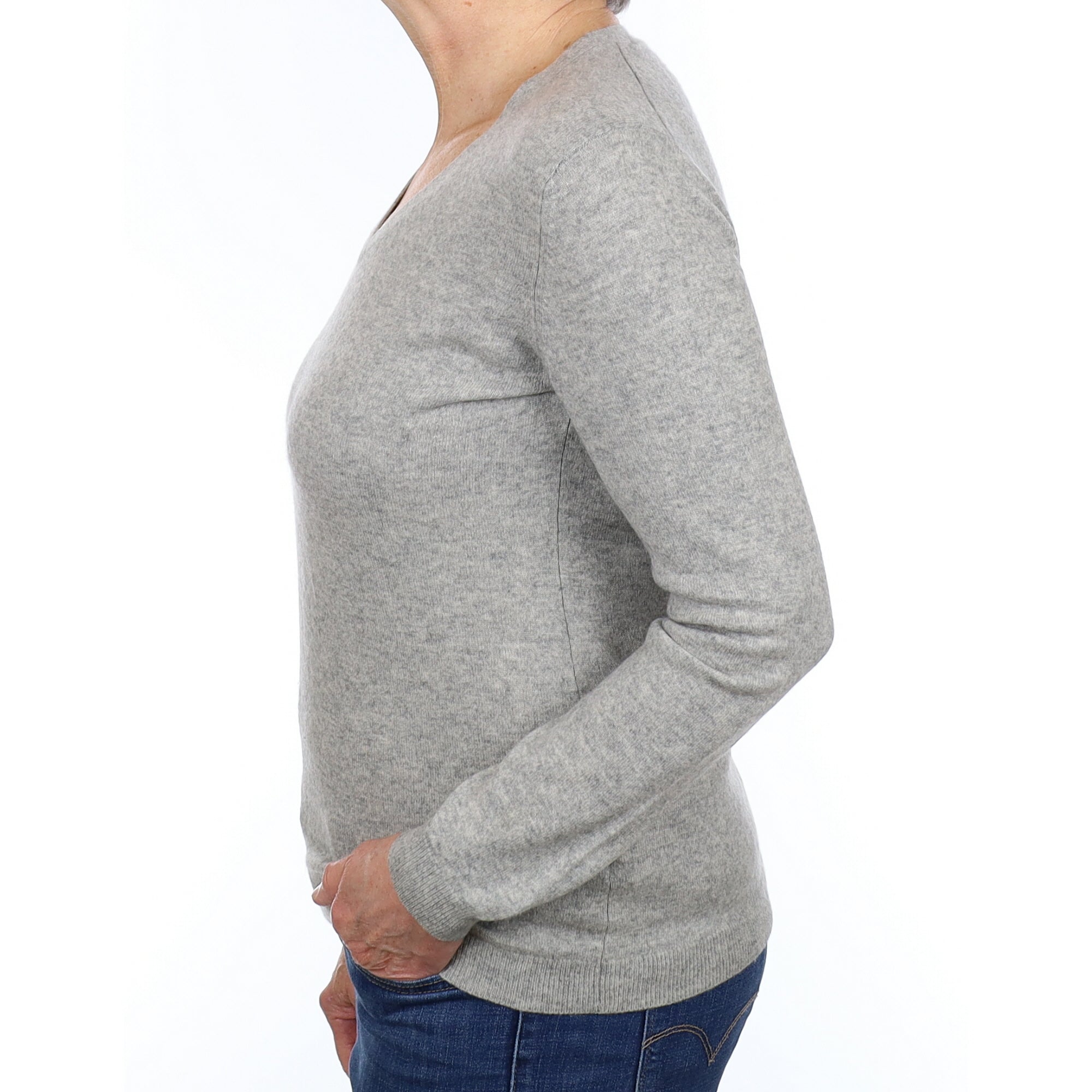 Smoke Grey Cashmere V Neck Jumper Medium