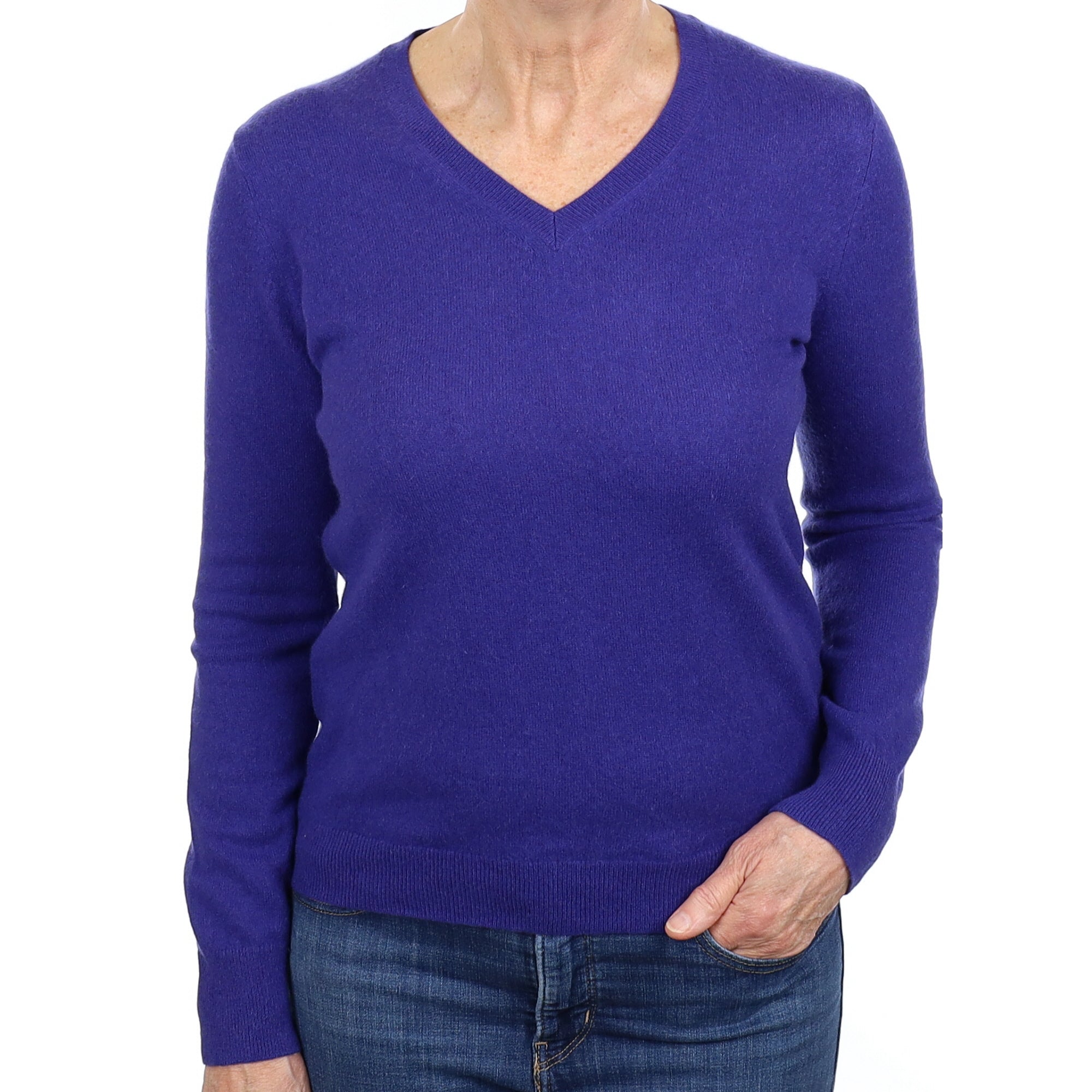 Iris Purple Cashmere V Neck Jumper Medium
