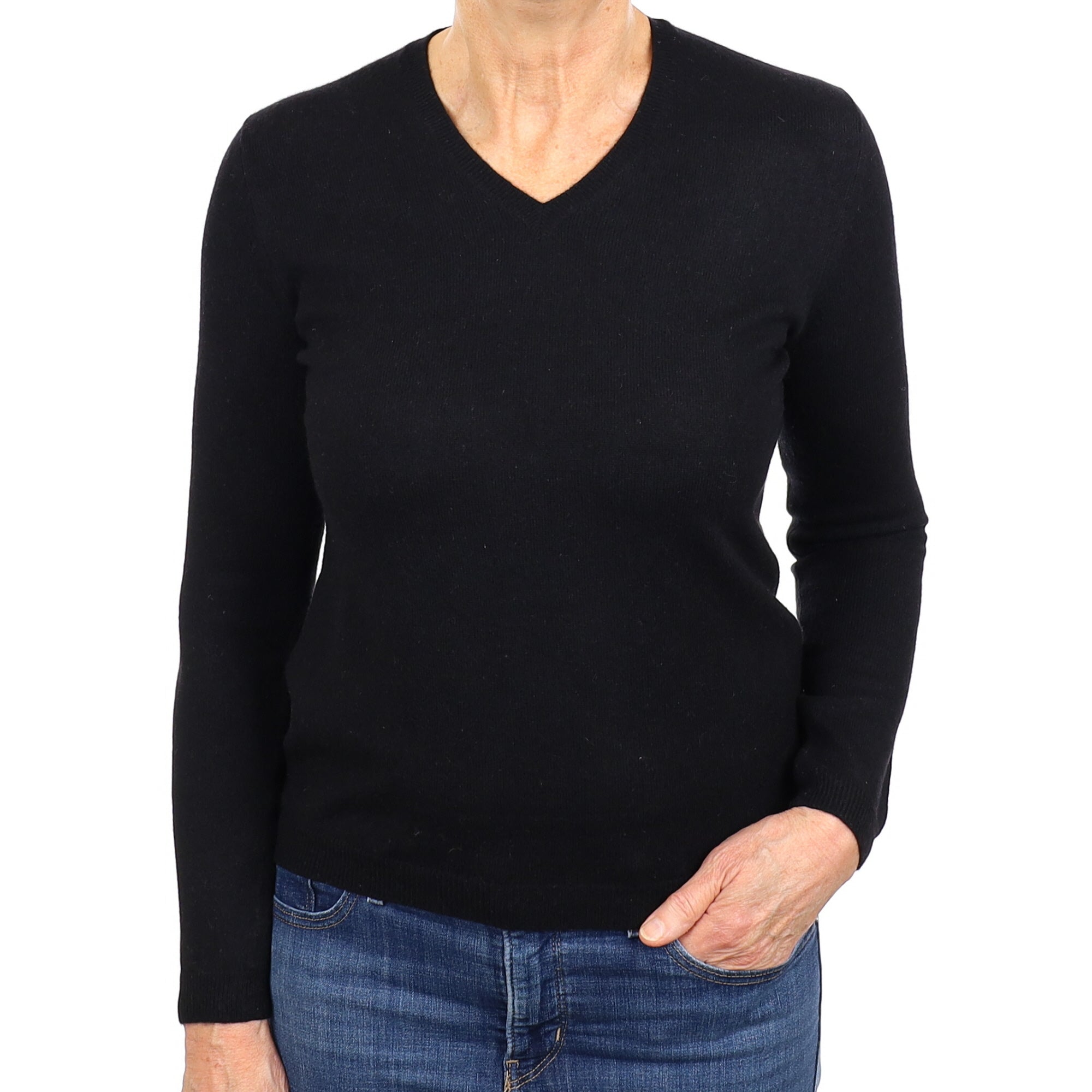Black Cashmere V Neck Jumper Medium