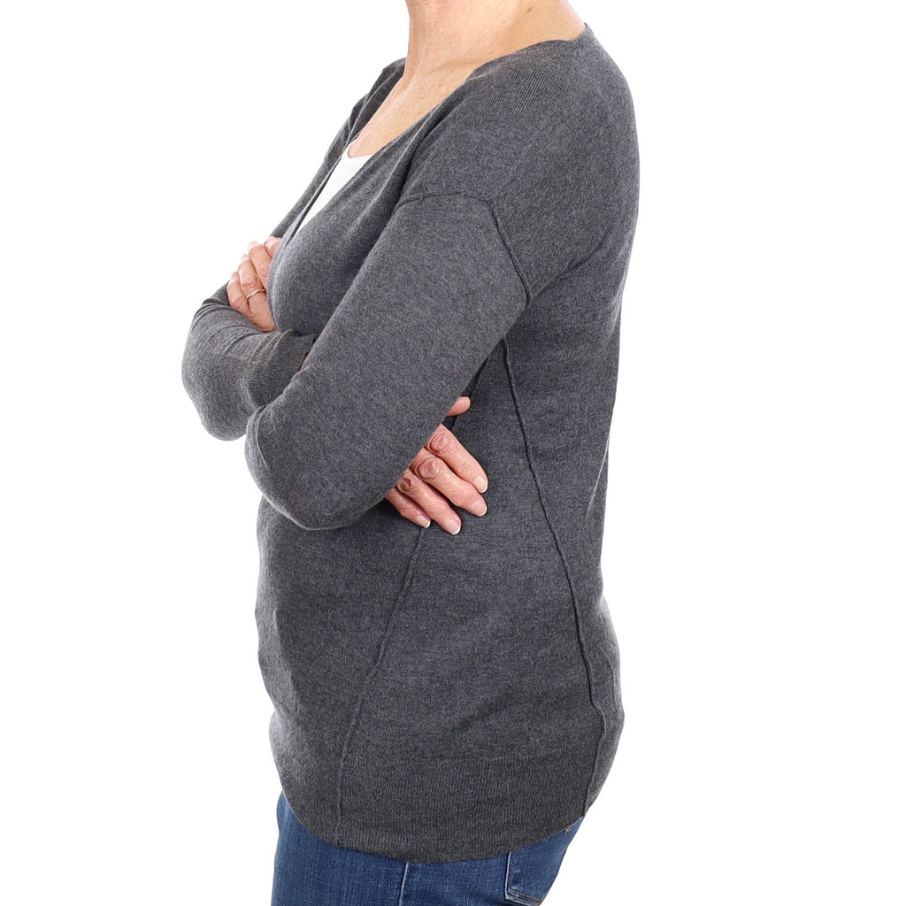Charcoal Grey Cashmere V Neck Jumper Medium