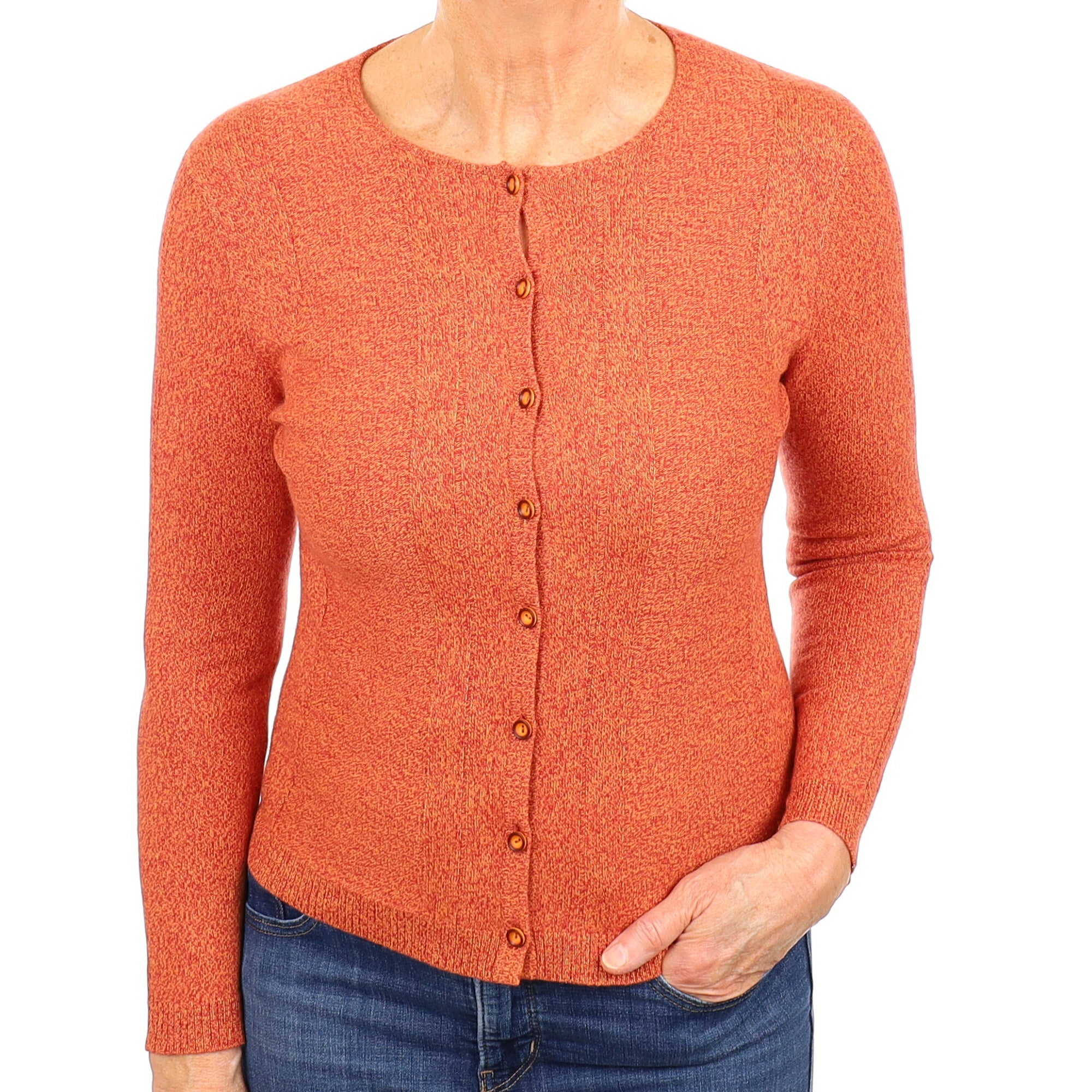 Burnt Orange Marl Cashmere Crew Neck Cardigan Medium