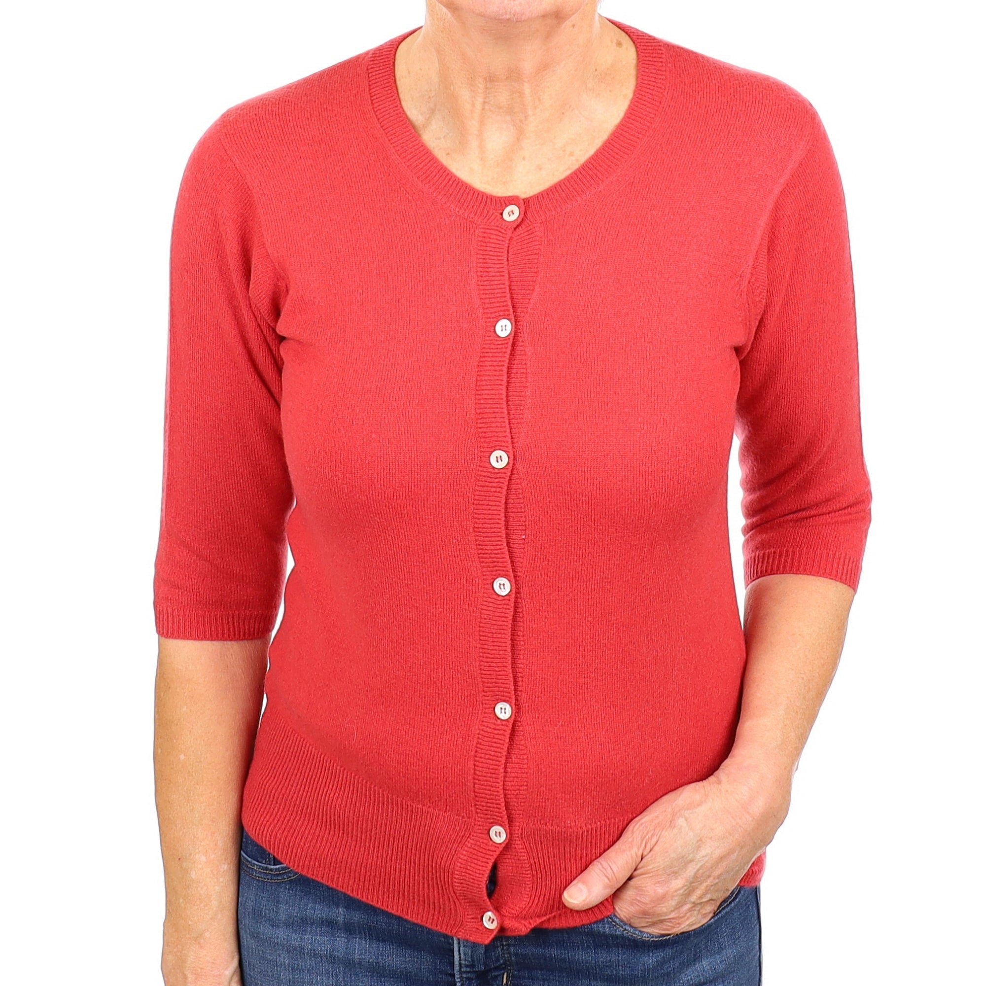 Rouge Pink Cashmere Crew Neck Cardigan Medium