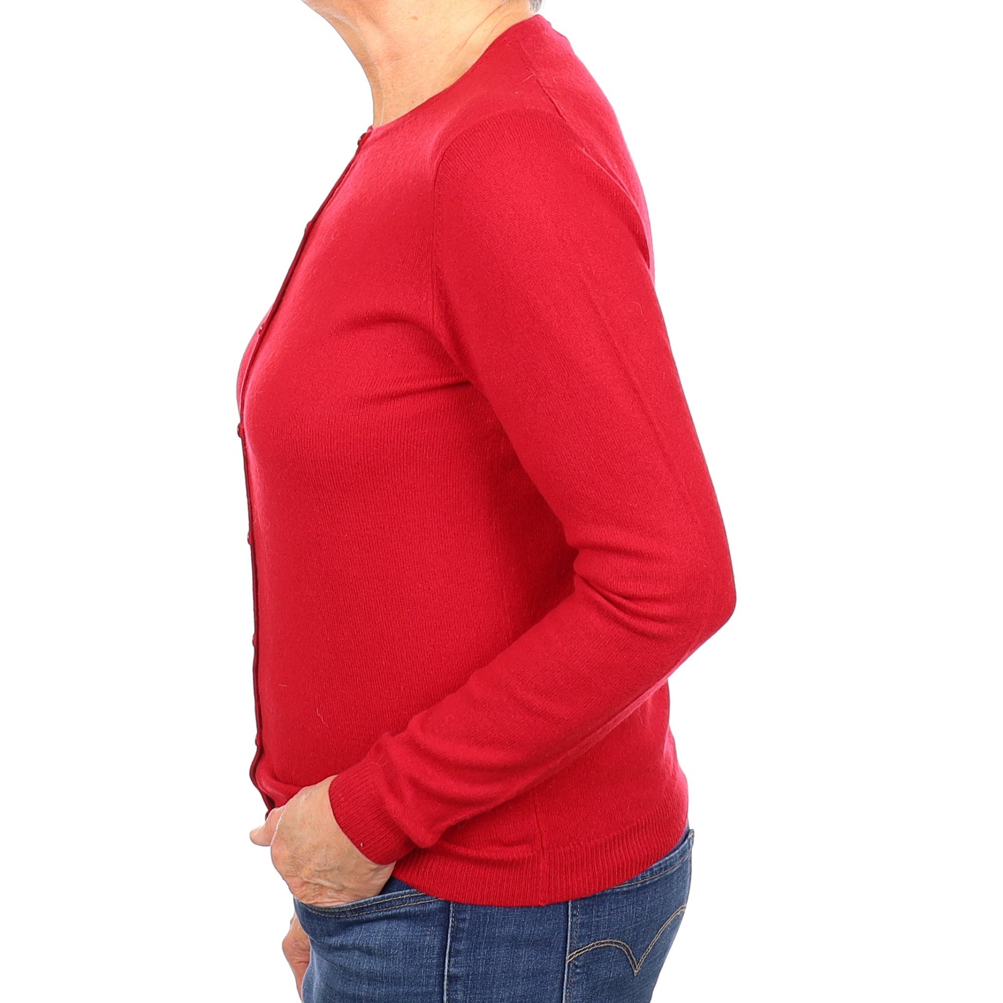 Post Box Red Cashmere Crew Neck Cardigan Medium