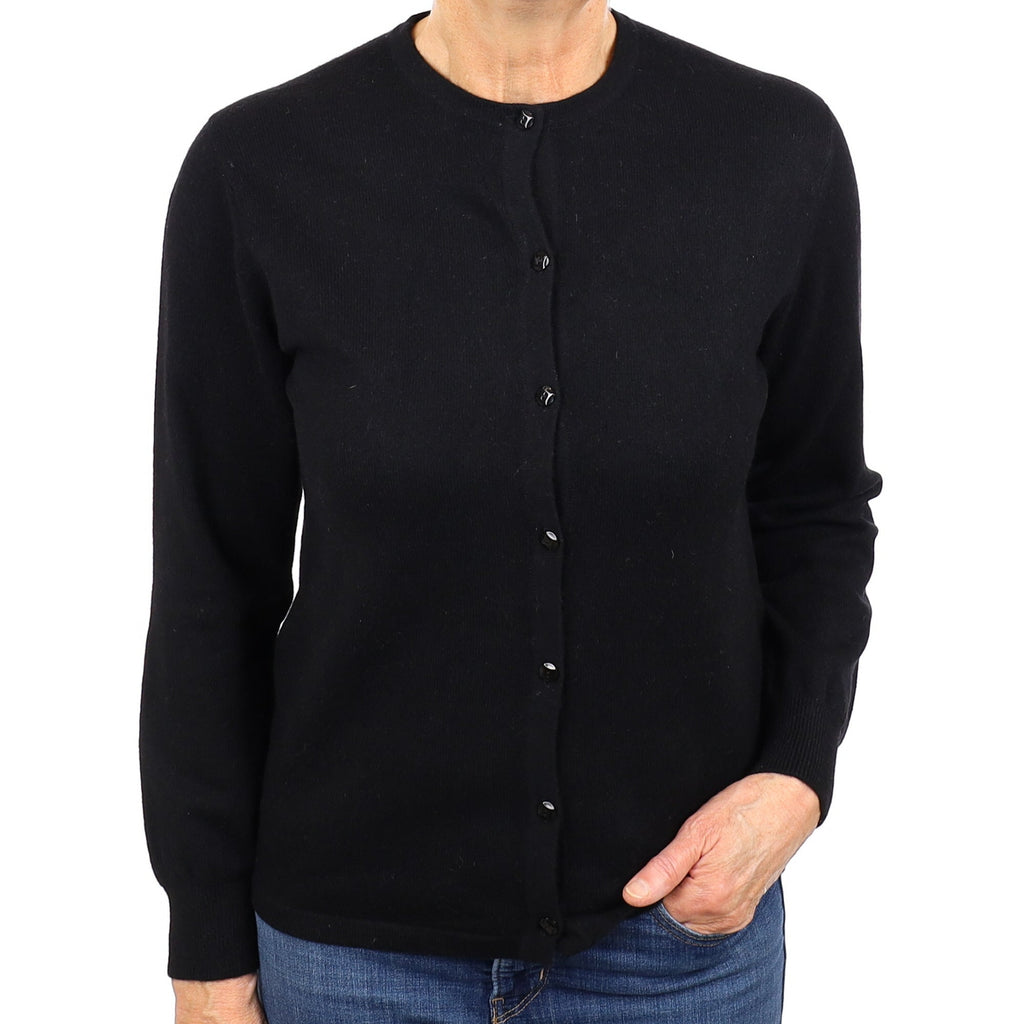 Black Cashmere Crew Neck Cardigan Medium