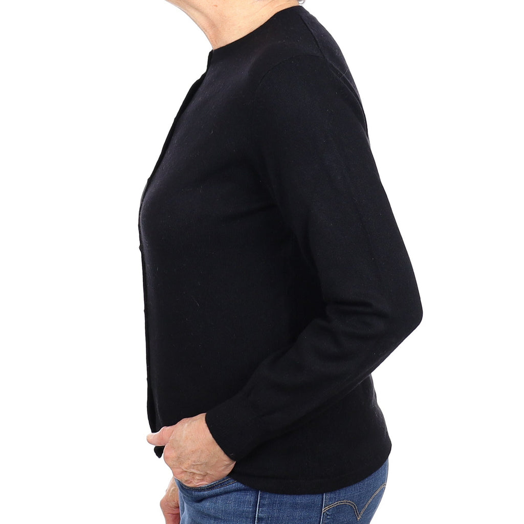 Black Cashmere Crew Neck Cardigan Medium