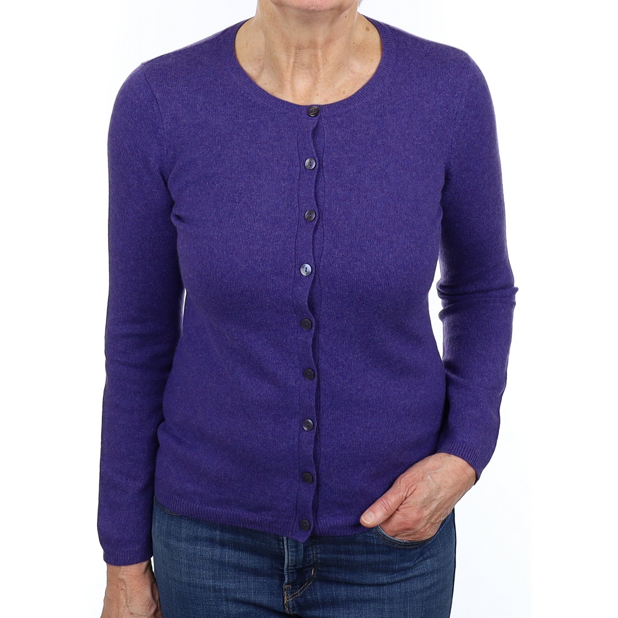 Indigo Purple Cashmere Crew Neck Cardigan Medium