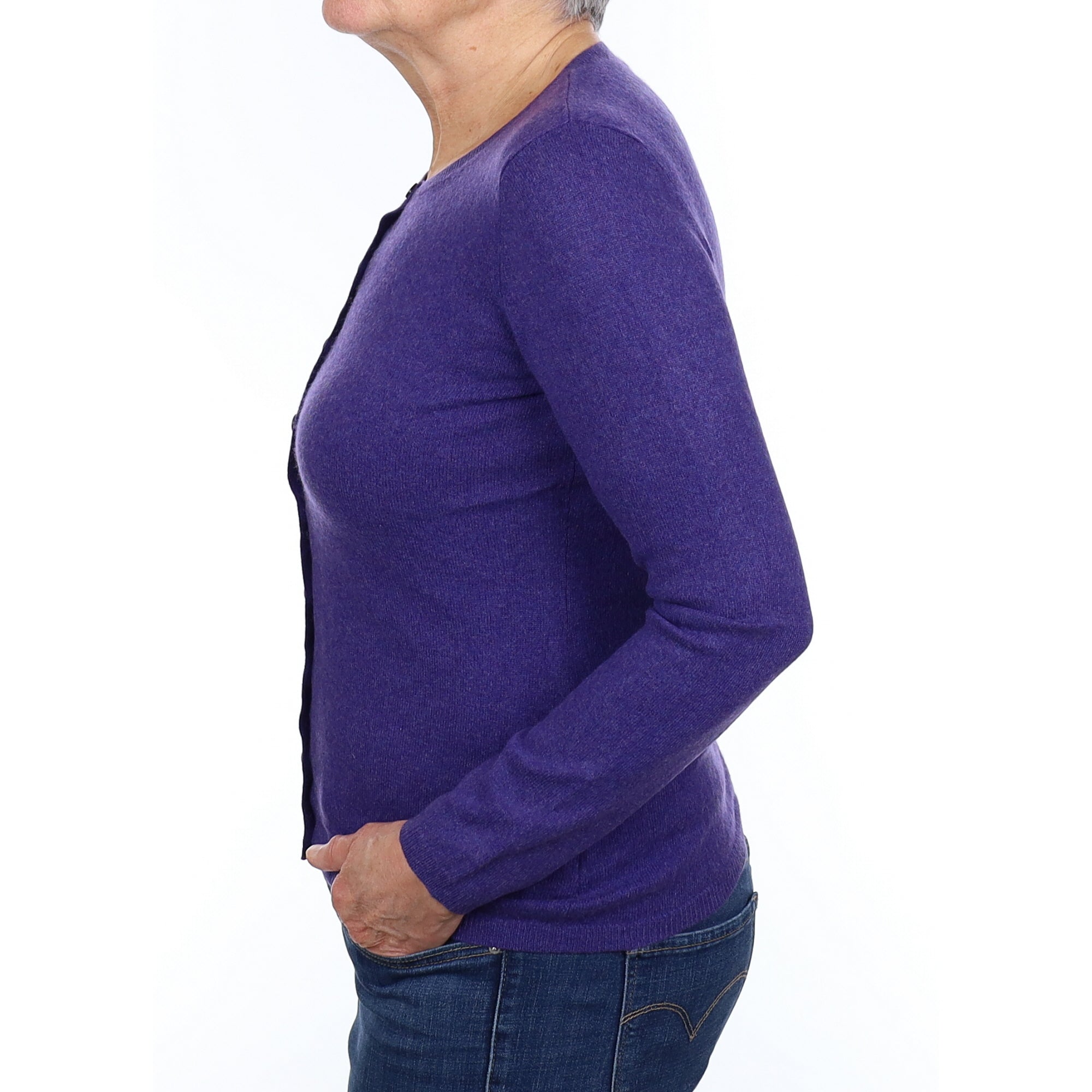 Indigo Purple Cashmere Crew Neck Cardigan Medium