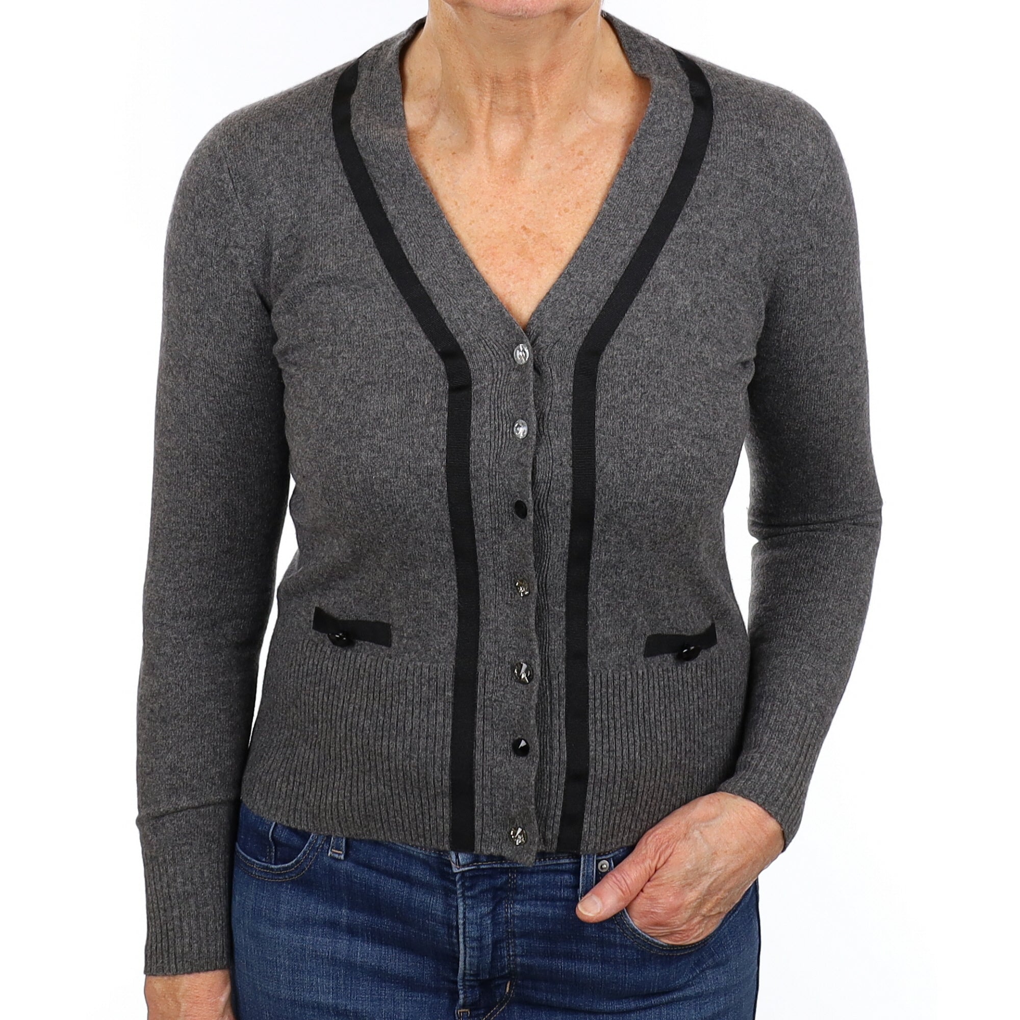 Ash Grey Cashmere Neck Cardigan Medium